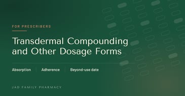 Title card for a prescriber guide to transdermal compounding and other dosage forms, over a capsule pattern